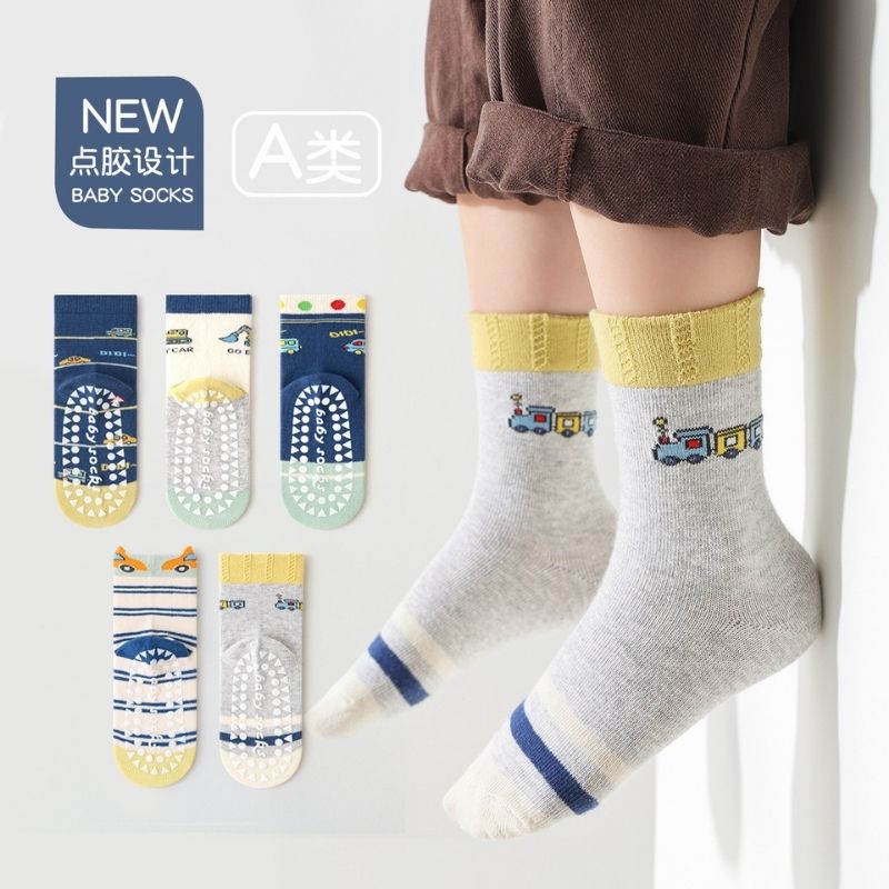 Haibin Didi Auto Non-slip 1-3 Years Baby Floor Socks – Mixed Color (5 Pair)