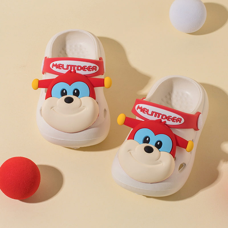 Kitten Head Lightweight Kids Cute Clog Shoe - Beige Red