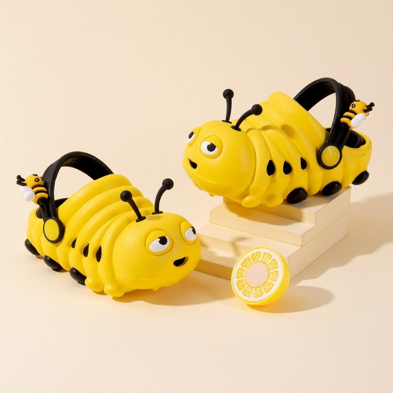 Soft Bottom Caterpillar Cartoon Kids Clog Shoe - Yellow Black