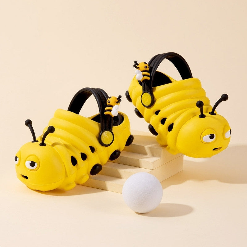 Soft Bottom Caterpillar Cartoon Kids Clog Shoe - Yellow Black