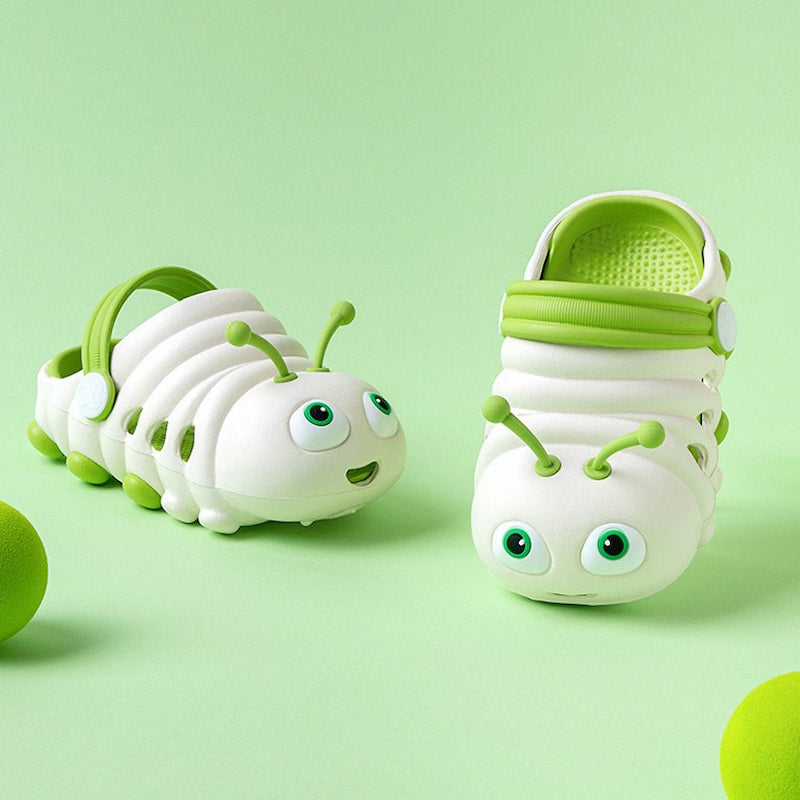 Soft Bottom Caterpillar Cartoon Kids Clog Shoe - White Green