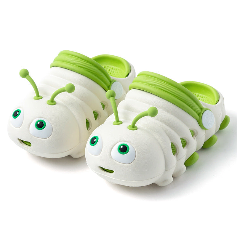Soft Bottom Caterpillar Cartoon Kids Clog Shoe - White Green