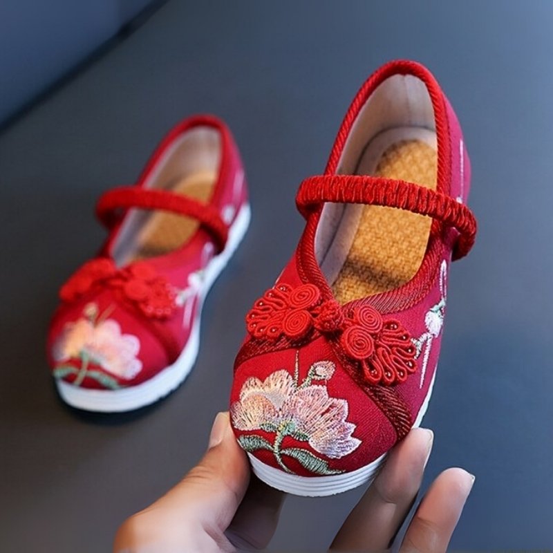 Ancient Chinese Style Girl Kids Ethnic Shoe - Red