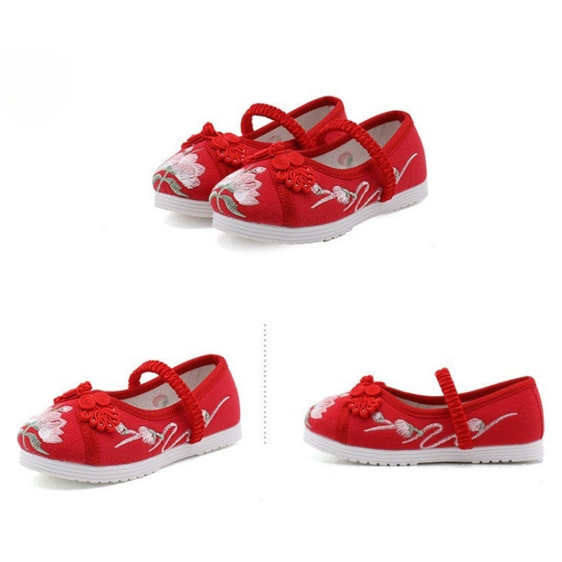 Ancient Chinese Style Girl Kids Ethnic Shoe - Red