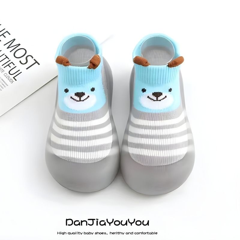 Anti-slip Soft Toddlers Cartoon Sock Shoe - Gray