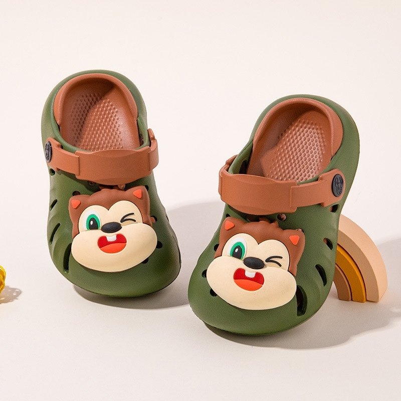 Cartoon Head Non-slip Soft Kids Clog Shoe - Olive Brown