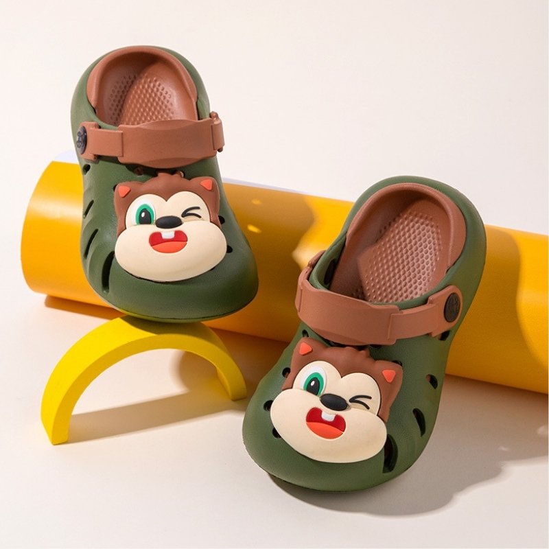 Cartoon Head Non-slip Soft Kids Clog Shoe - Olive Brown