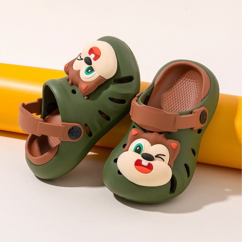 Cartoon Head Non-slip Soft Kids Clog Shoe - Olive Brown