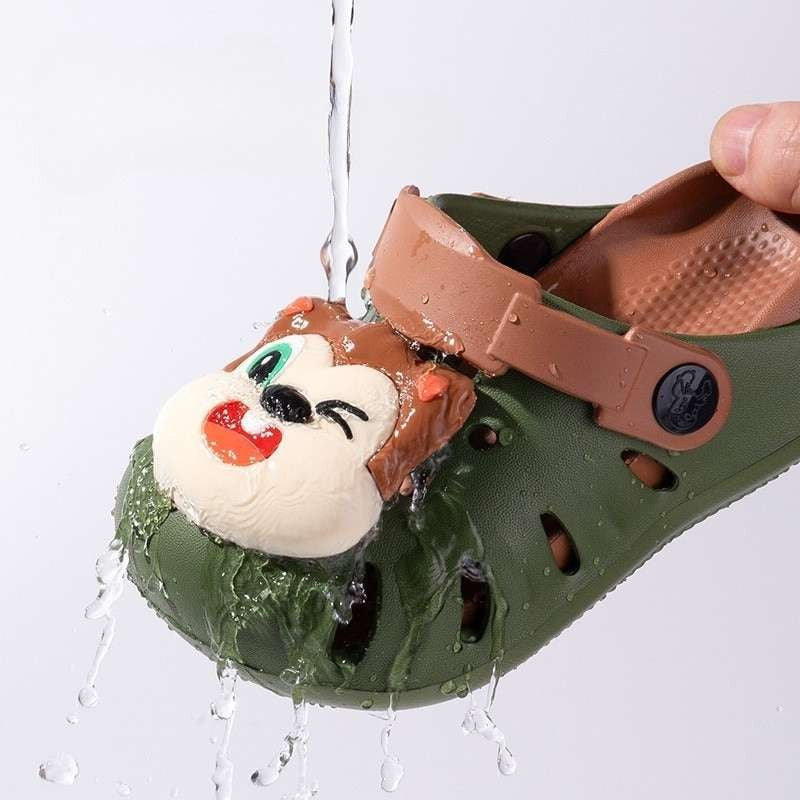 Cartoon Head Non-slip Soft Kids Clog Shoe - Olive Brown