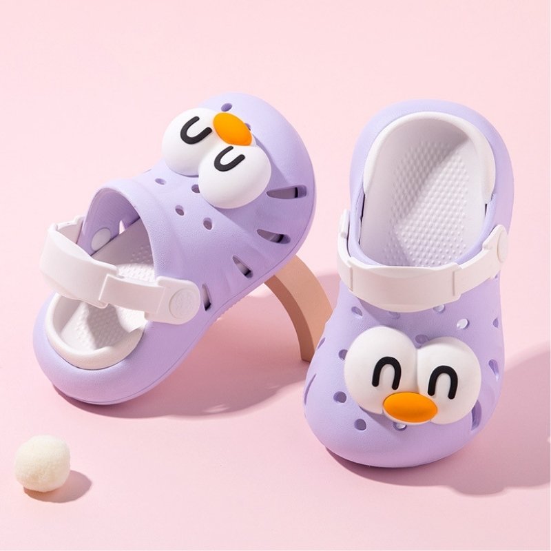 Cartoon Head Non-slip Soft Kids Clog Shoe - White Purple