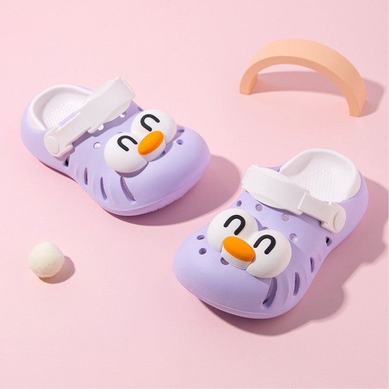 Cartoon Head Non-slip Soft Kids Clog Shoe - White Purple