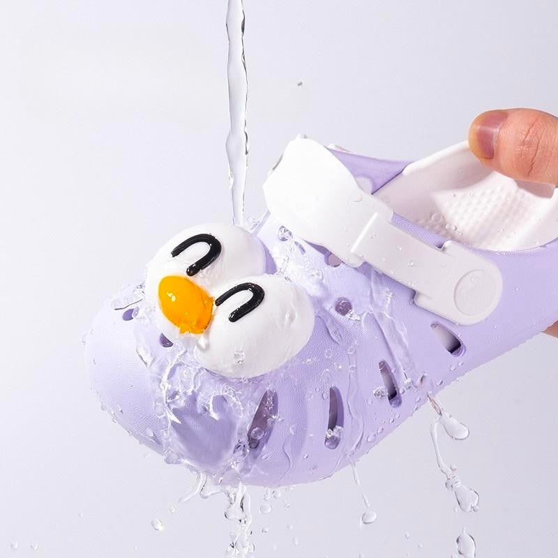 Cartoon Head Non-slip Soft Kids Clog Shoe - White Purple