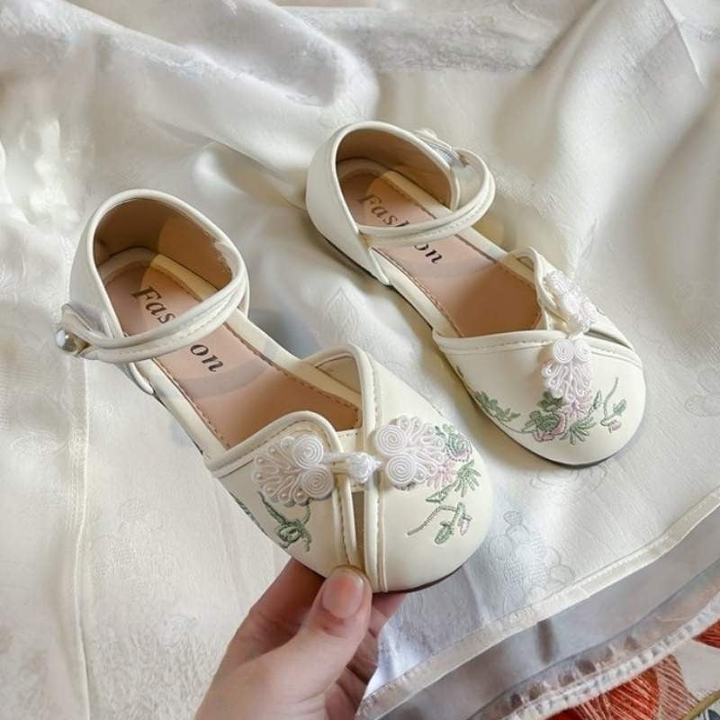 Chinese Style Girl Kids Ethnic Dress Sandal - White