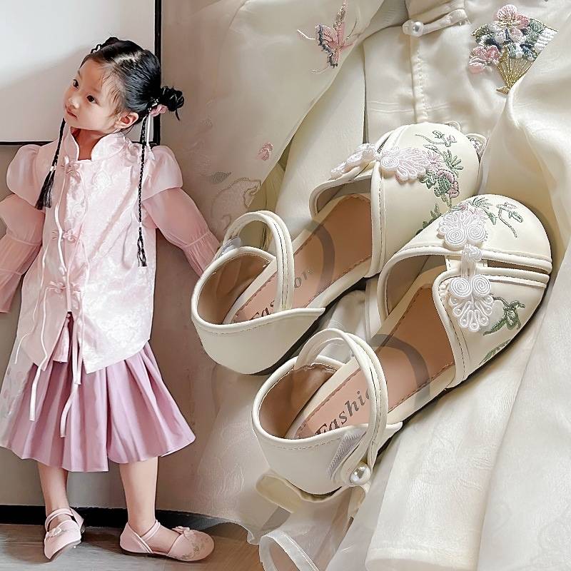 Chinese Style Girl Kids Ethnic Dress Sandal - White