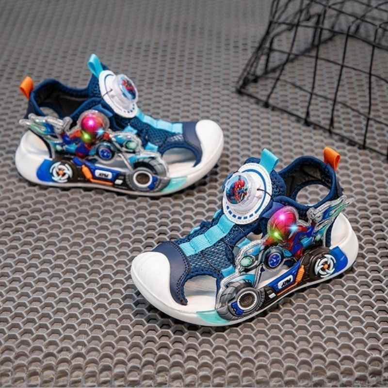 Closed Toe Soft Glowing Spider-Man Kids Sandal - Blue