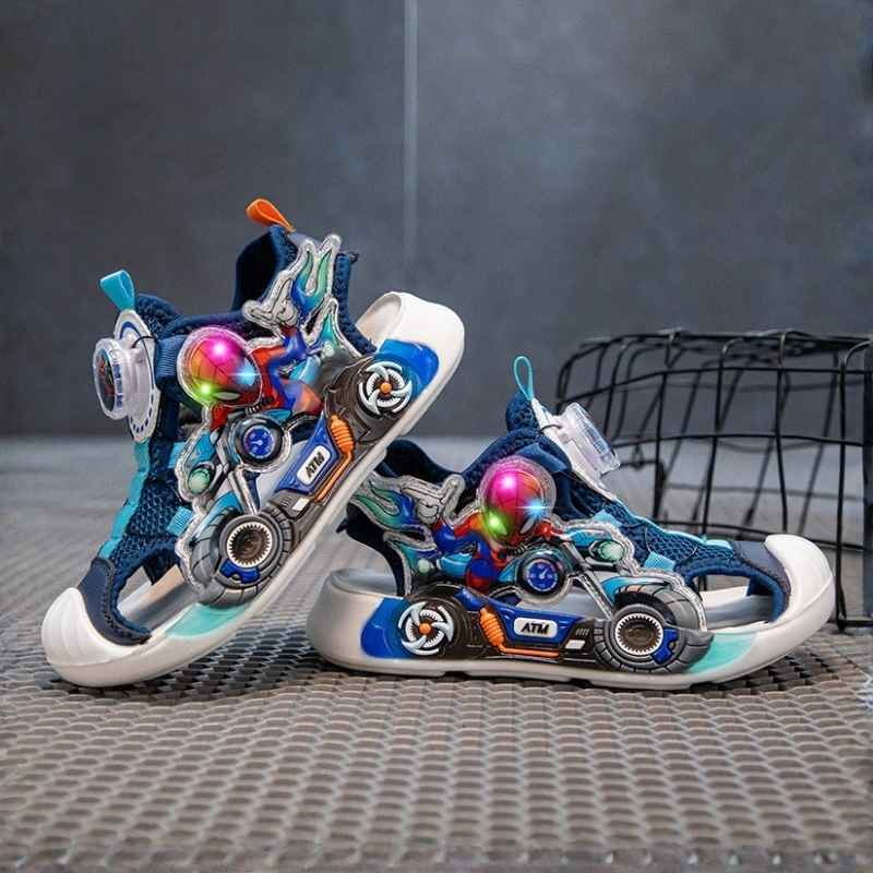 Closed Toe Soft Glowing Spider-Man Kids Sandal - Blue