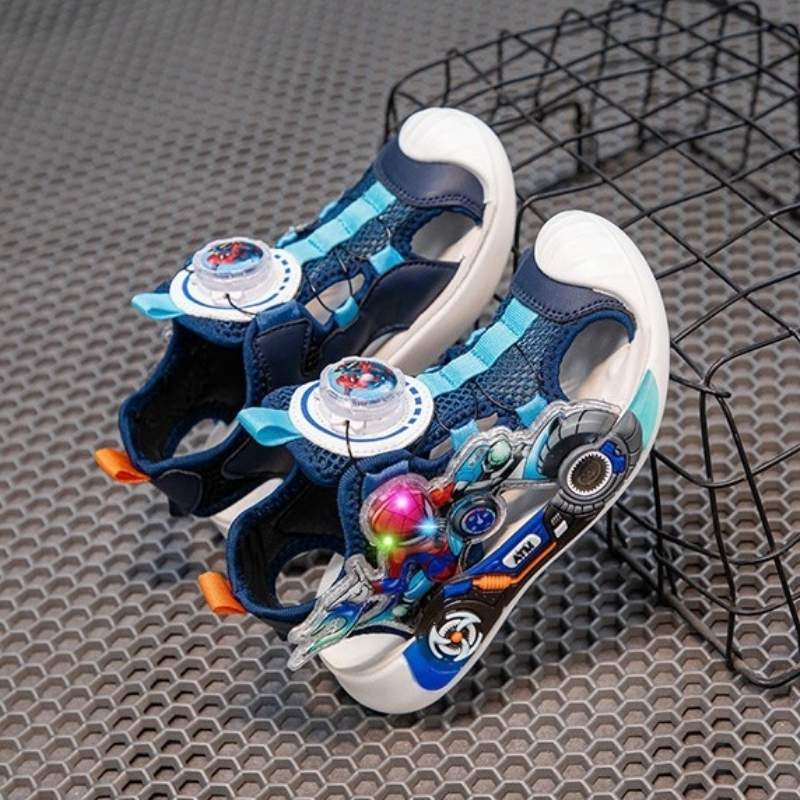 Closed Toe Soft Glowing Spider-Man Kids Sandal - Blue