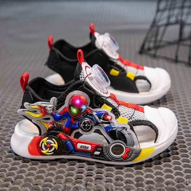 Closed Toe Soft Glowing Spider-Man Kids Sandal - Red
