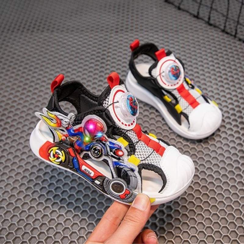 Closed Toe Soft Glowing Spider-Man Kids Sandal - Red