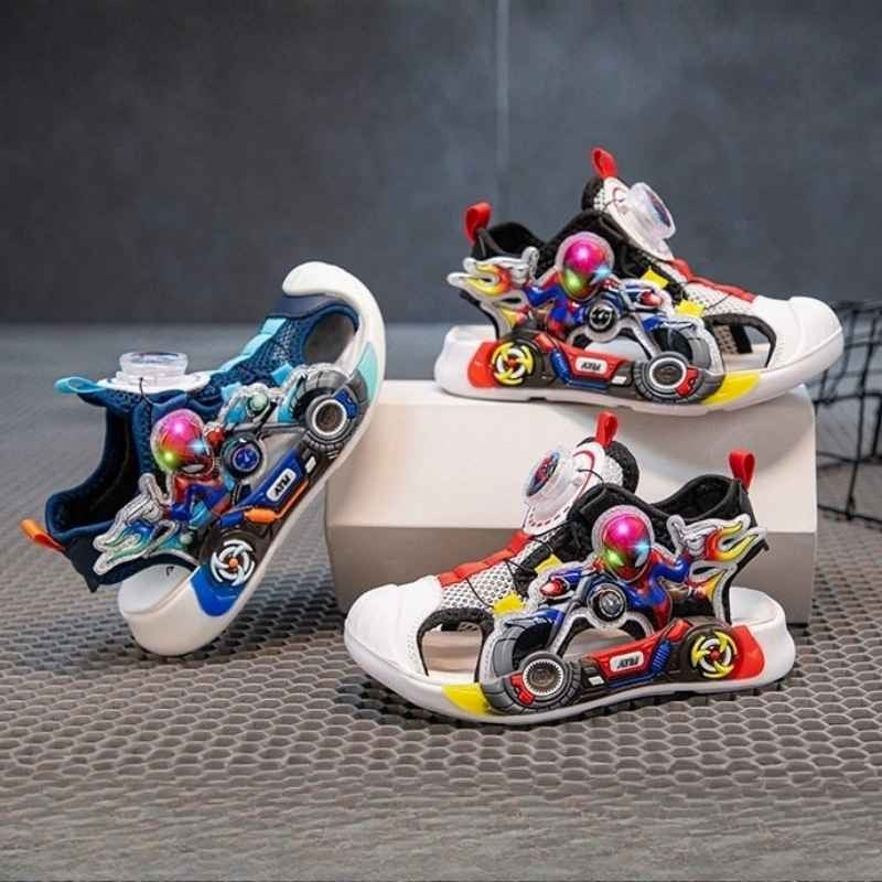 Closed Toe Soft Glowing Spider-Man Kids Sandal - Red