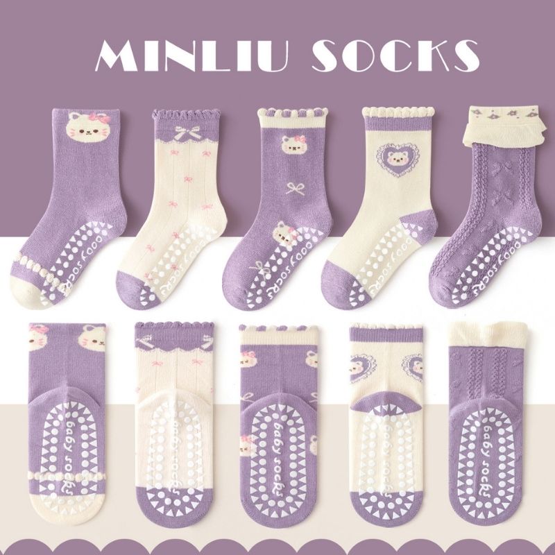 Cute Kitten Non-slip 1-3 Years Baby Floor Socks – Mixed Color (5 Pair)