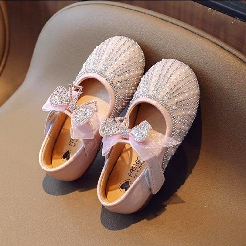 Fairy Bow Stone Work Soft Girls Dress Shoe - Pink
