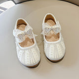 Fairy Bow Stone Work Soft Girls Dress Shoe - Silver