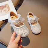 Fairy Bow Stone Work Soft Girls Dress Shoe - Silver