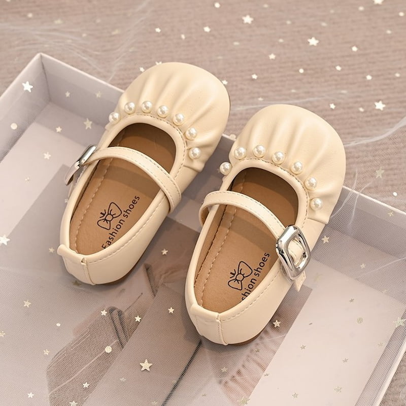 French Style Soft Cute Pearl Princess Shoe - Beige