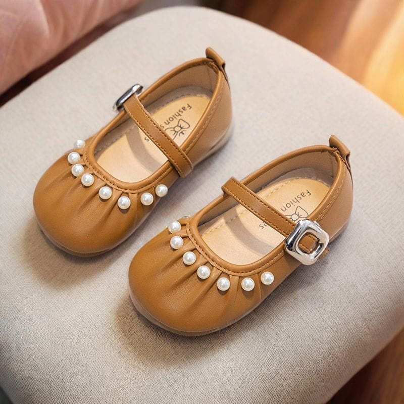 French Style Soft Cute Pearl Princess Shoe - Brown