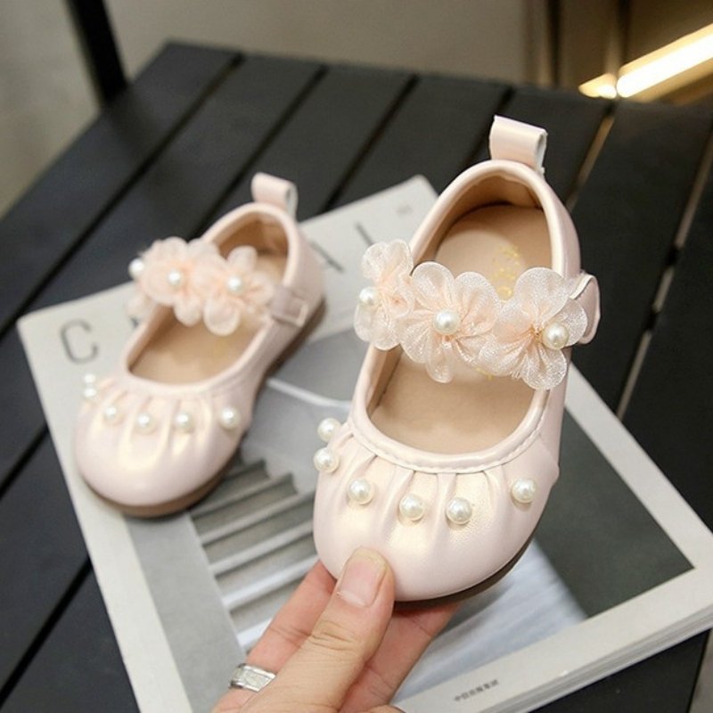 French Style Soft Flower Pearl Baby Girl Shoe - Pink