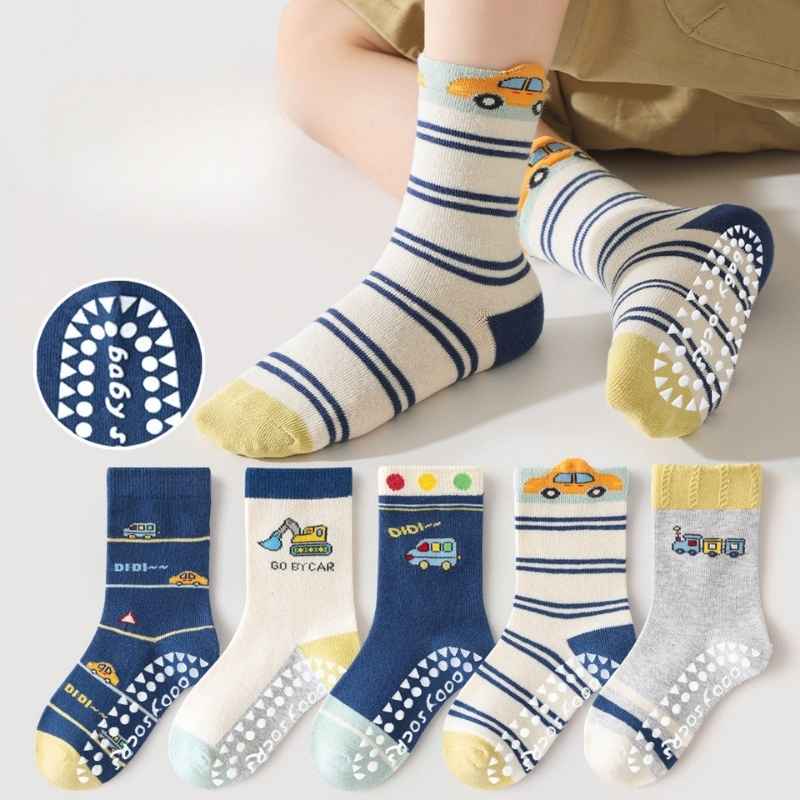 Haibin Didi Auto Non-slip 1-3 Years Baby Floor Socks – Mixed Color (5 Pair)