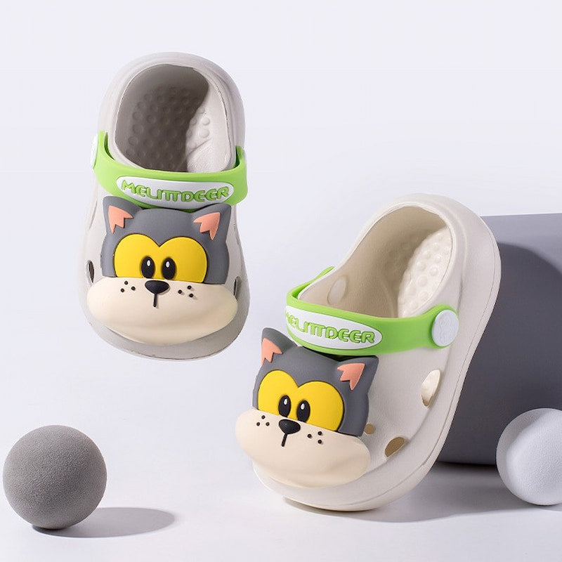 Kitten Head Lightweight Kids Cute Clog Shoe - Beige