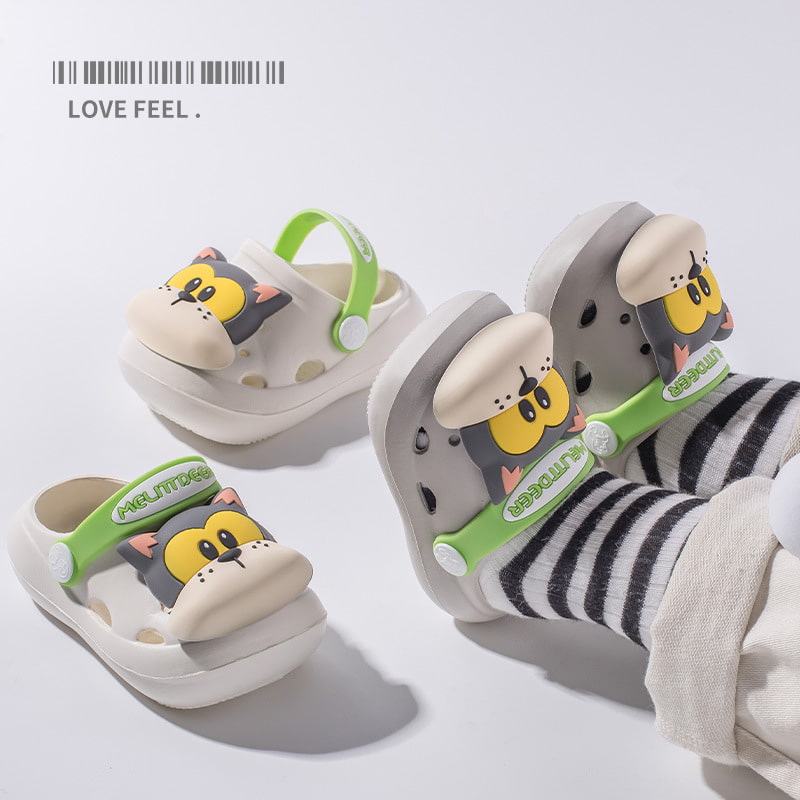 Kitten Head Lightweight Kids Cute Clog Shoe - Beige