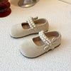 Korean Style Pearl Bow Little Princess Shoe - Beige