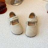Korean Style Pearl Bow Little Princess Shoe - Beige