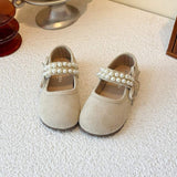 Korean Style Pearl Bow Little Princess Shoe - Beige