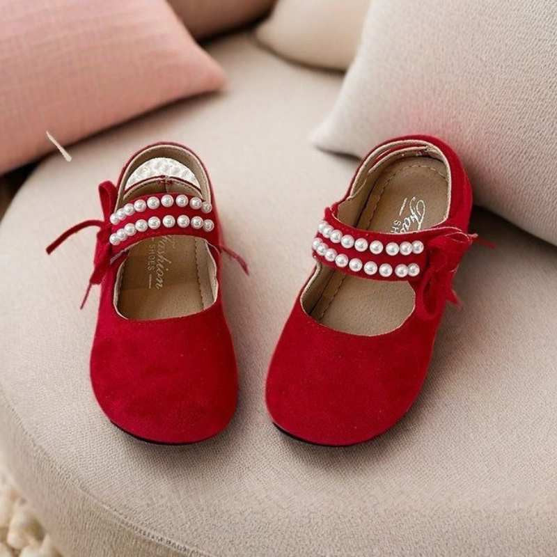 Korean Style Pearl Bow Little Princess Shoe - Red