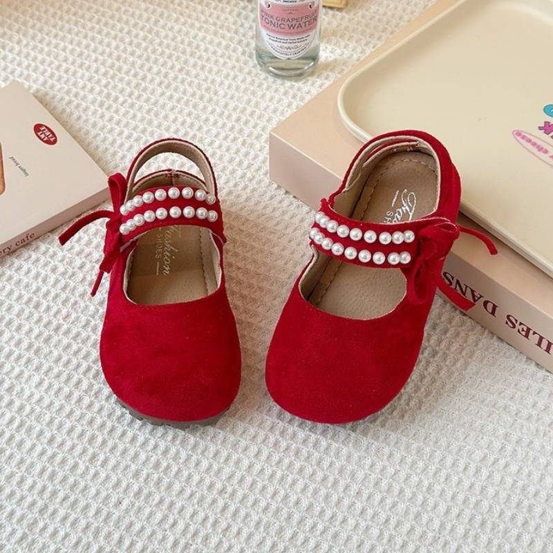 Korean Style Pearl Bow Little Princess Shoe - Red