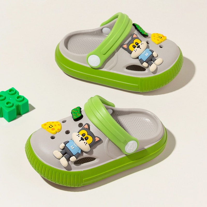 Lightweight Non-slip Kids Cartoon Clog Shoe - Gray Green