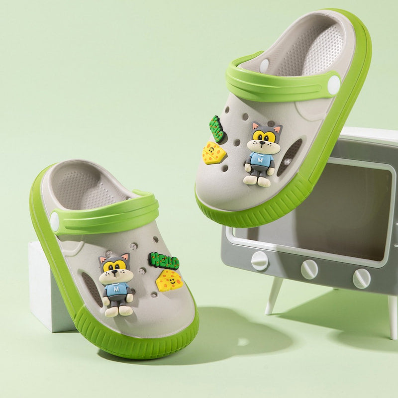 Lightweight Non-slip Kids Cartoon Clog Shoe - Gray Green