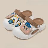 Officer Bear Non-slip Kids Cartoon Clog Shoe - Brown White