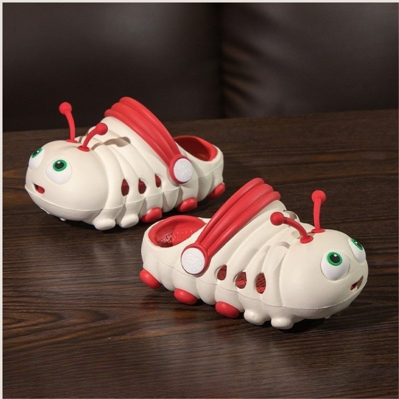 Soft Bottom Caterpillar Cartoon Kids Clog Shoe - White Red