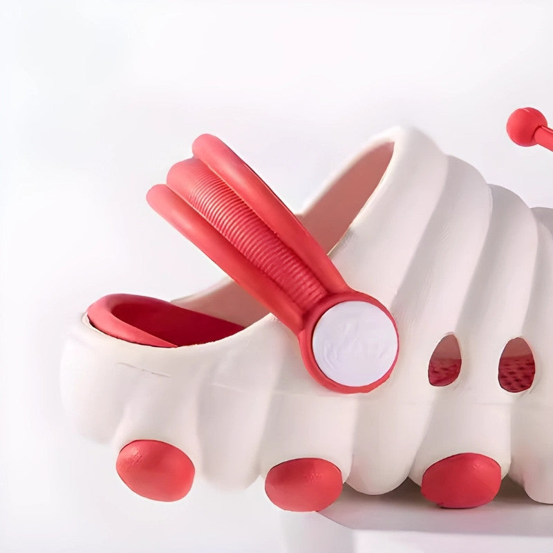 Soft Bottom Caterpillar Cartoon Kids Clog Shoe - White Red
