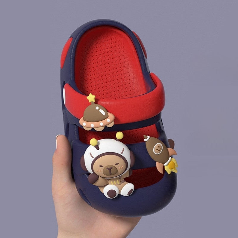 Space Capybara Close-toe Kids Clog Shoe - Blue Red