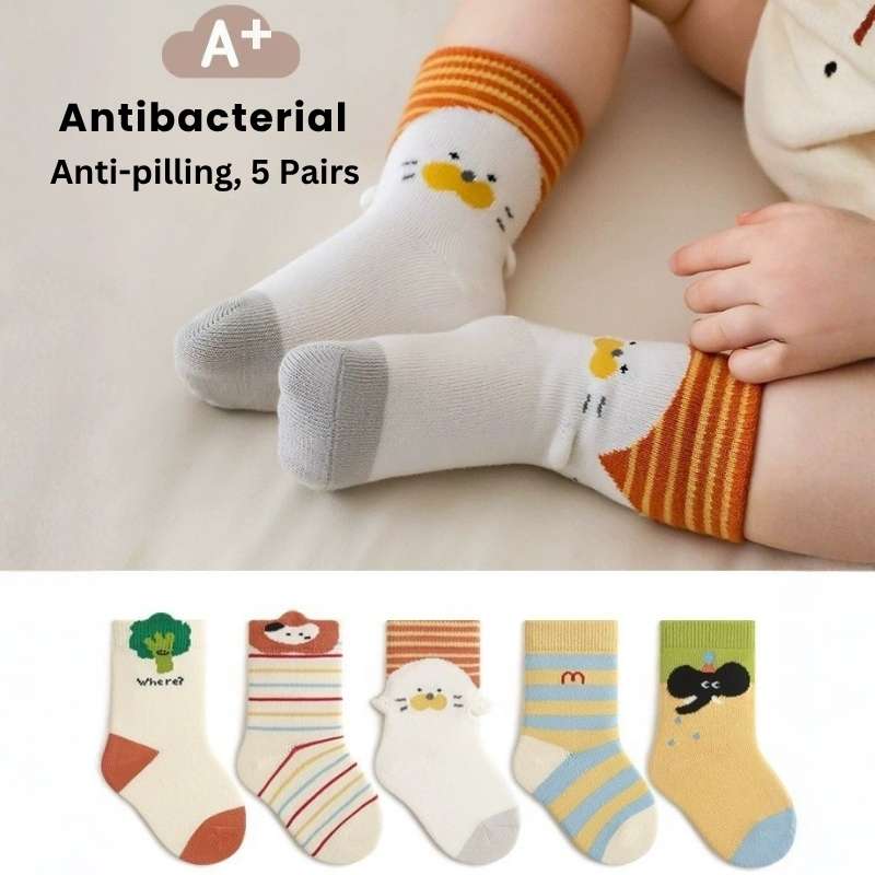 Spring Style Soft Cotton Toddlers Cartoon Socks - Mixed Color (5 Pair)